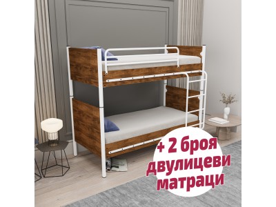 Двуетажно метално легло Фано WOODEX + 2 матрака